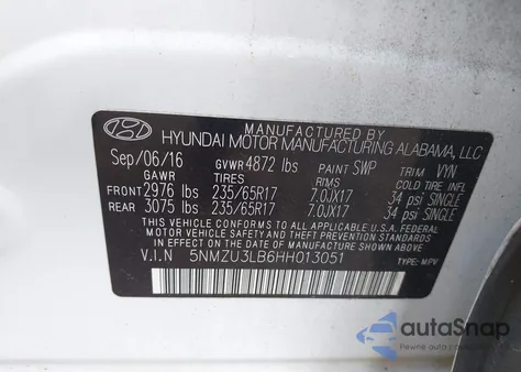 2017 Hyundai Santa Fe Sport 2.4L из США, поврежденный, VIN 5NMZU3LB6HH013051